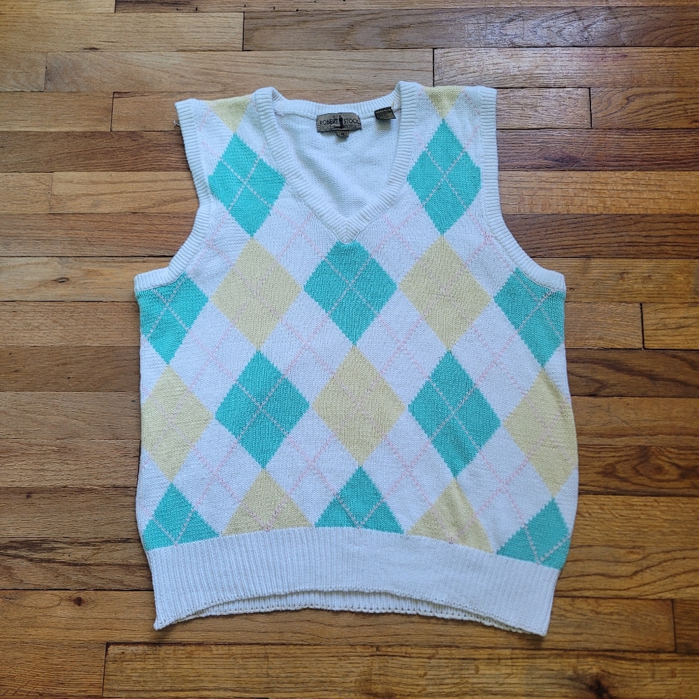 Vintage  Argyle Sweater Vest - White, Yellow, Pink ,Mint